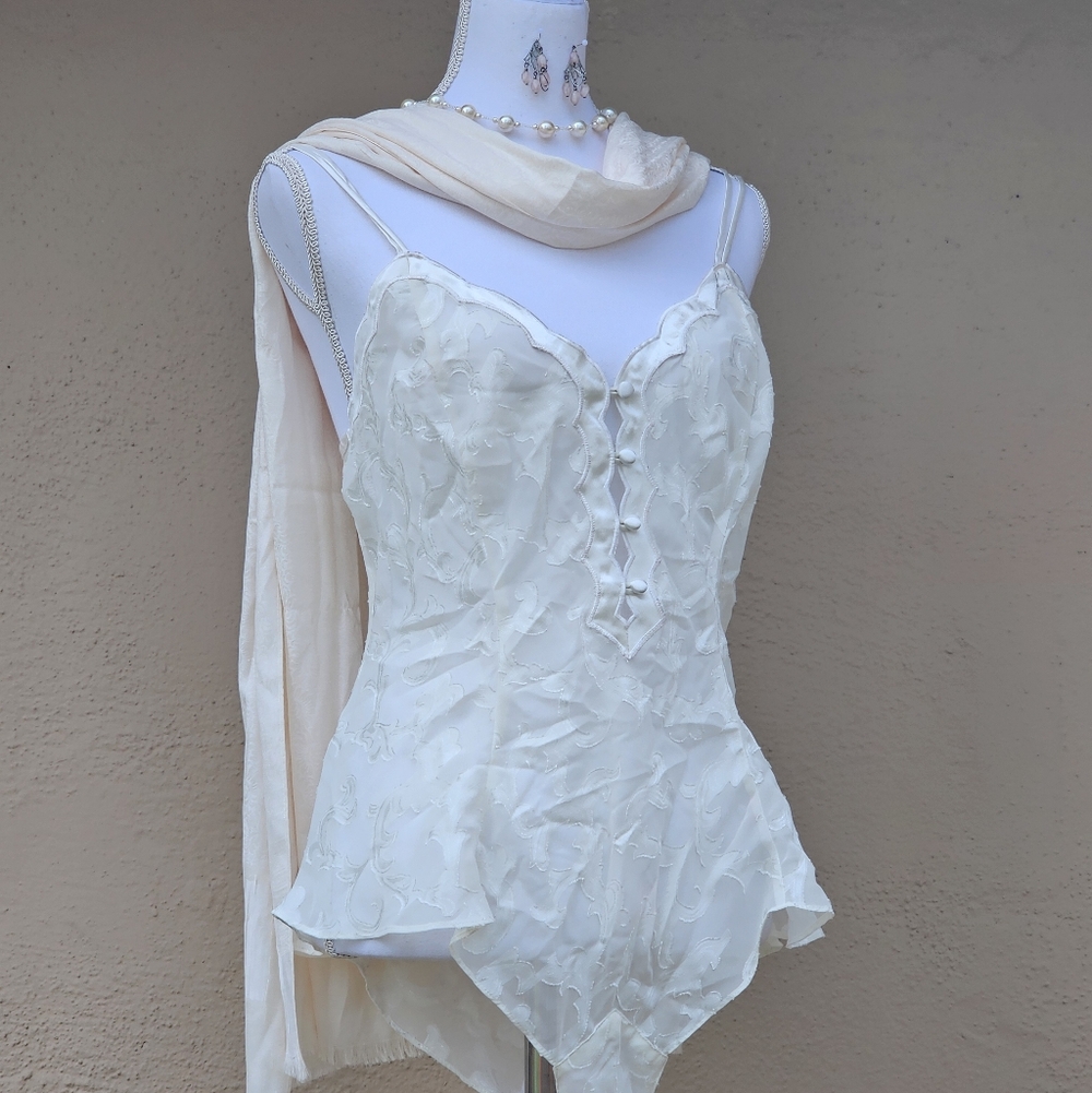 Vintage Victoria's Secret Gold Label White Bodysuit Lingerie Size Medium